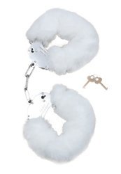 Metalowe Solidne Kajdanki z Białym Futerkiem - Furry Cuffs