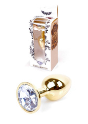 Metalowy Korek Analny z Przejrzystym Kryształkiem Gold Diamond Plug Cristal