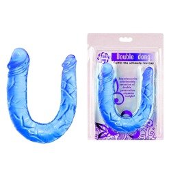Niebieskie Żelowe Dildo Podwójne - Penis Podkowa Double Dong