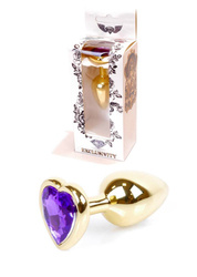 Stalowy Korek Analny z Fioletowym Kryształkiem Gold Diamond Plug Heart Violet
