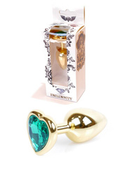 Złoty Korek Analny z Zielonym Kryształem w Kształcie Serca - Gold Diamond Plug Heart Turquoise