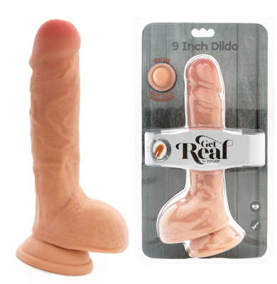 Duży Penis Z Jądrami I Przyssawką - Dual Density Dildo 9"   20cm