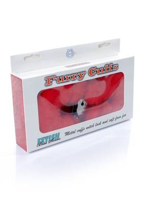 Metalowe Solidne Kajdanki z Czerwonym Futerkiem - Furry Cuffs