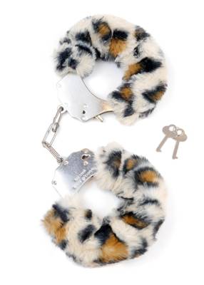 Metalowe Solidne Kajdanki z Futerkiem w Panterkę - Furry Cuffs