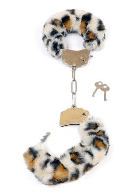 Metalowe Solidne Kajdanki z Futerkiem w Panterkę - Furry Cuffs