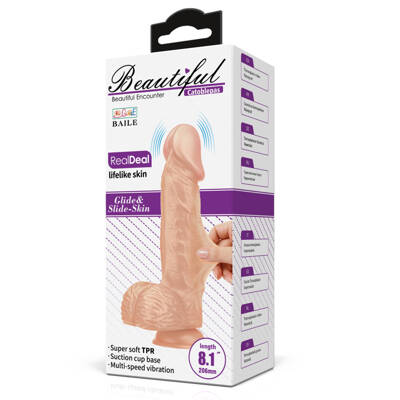 Naturalny Penis z Wibracją Dildo Beautiful Catoblepas Glide&Slide-Skin