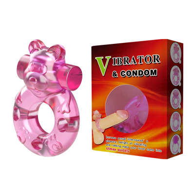 Ring na Członka z Wibracją i Prezerwatywą w Zestawie - Vibrator & Condom - Miś