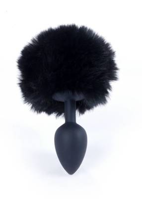 Silikonowy Korek Analny z Futerkowym Pomponem - Bunny Tail Black