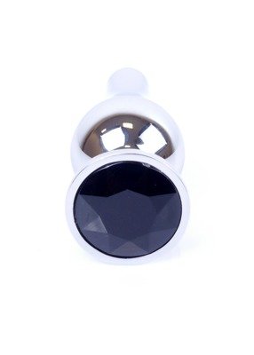 Srebrny Korek Analny z Czarnym Kryształkiem Silver Butt Plug