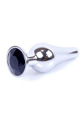 Srebrny Korek Analny z Czarnym Kryształkiem Silver Butt Plug