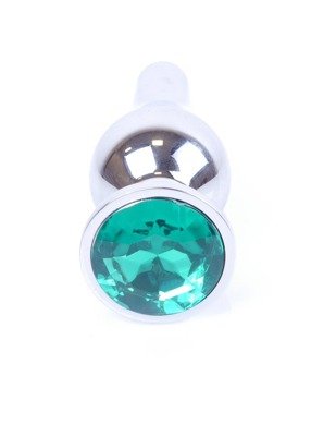 Srebrny Korek Analny z Zielonym Kryształkiem Silver Butt Plug