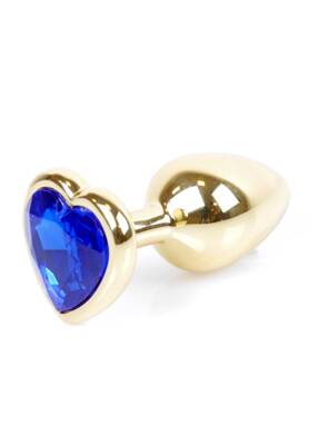 Stalowy Korek Analny Serce z Niebieskim Kryształkiem Gold Diamond Plug Heart Blue