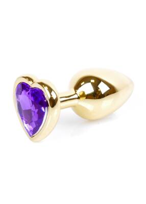 Stalowy Korek Analny z Fioletowym Kryształkiem Gold Diamond Plug Heart Violet