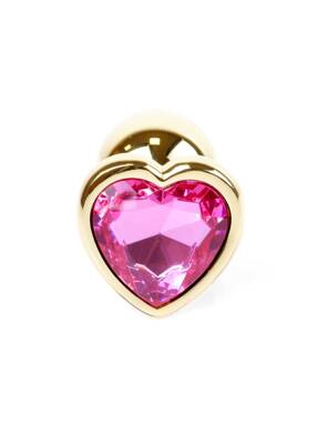 Szlachetny Korek Analny z Różowym Kryształkiem Gold Diamond Plug Heart Pink