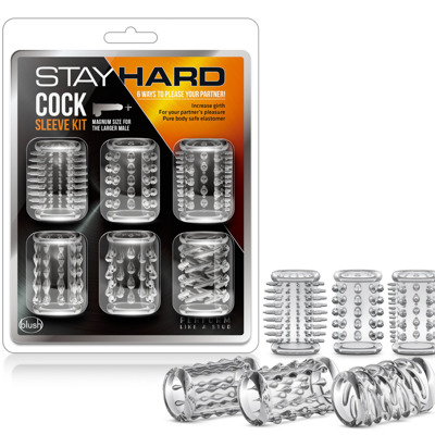 Zestaw 6 Żelowych Nasad na Penisa - Stay Hard Cock Sleeve Kit