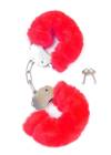 Metalowe Solidne Kajdanki z Czerwonym Futerkiem - Furry Cuffs